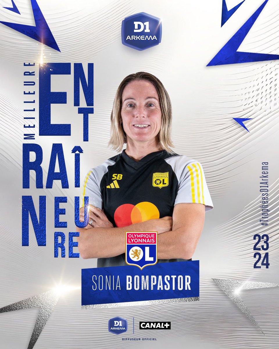 🫡 Sonia Bompastor est la 𝐌𝐞𝐢𝐥𝐥𝐞𝐮𝐫𝐞 𝐞𝐧𝐭𝐫𝐚𝐢𝐧𝐞𝐮𝐫𝐞 de cette saison 23/24 en @D1Arkema ! Félicitations coach. 😍