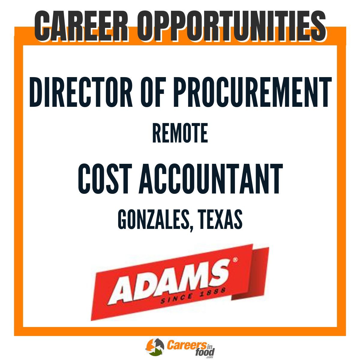 Adams Extract & Spice, LLC is hiring a Director of Procurement and a Cost #Accountant.

Join now: careersinfood.com/adams-extract-… 

Adams Extract is one of the oldest continuously operating companies in Texas.

#FoodJobs #Jobs #FoodProduction #Hiring