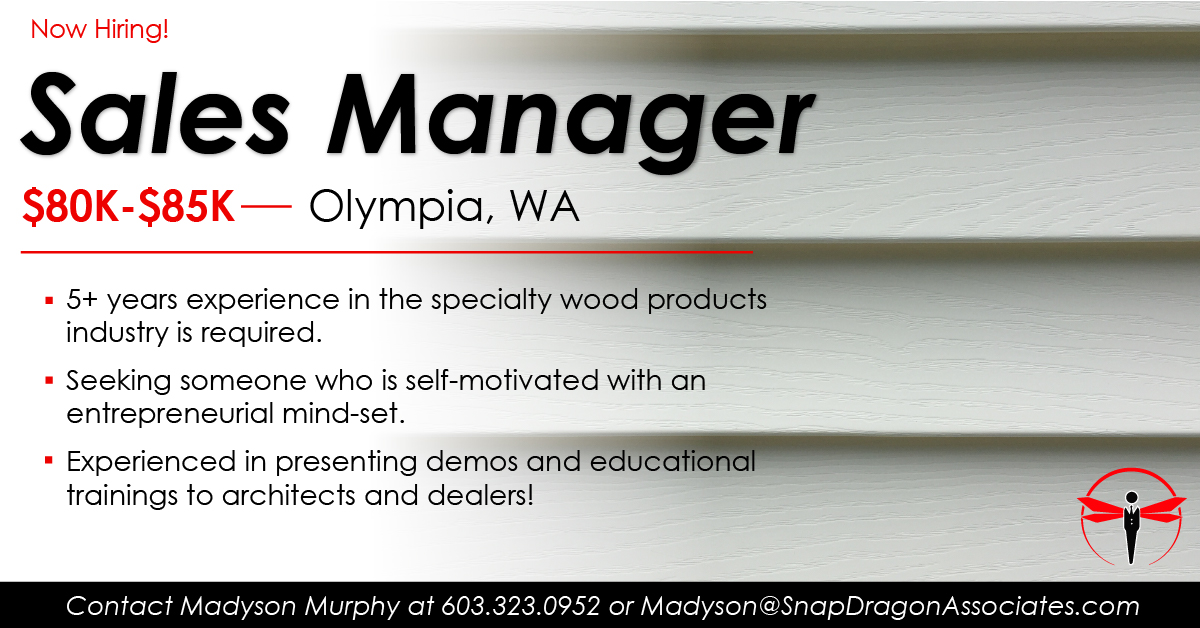 ✨New Sales Manager opportunity in the Olympia, WA market!
 
Apply here snapdragonassociates.com/job/sales-mana… or reach out to Madyson Murphy!

#SnapDragonJobs #BuildingMaterials #hiring #werehiring #salesjobs #WAjobs #OlympiaWA