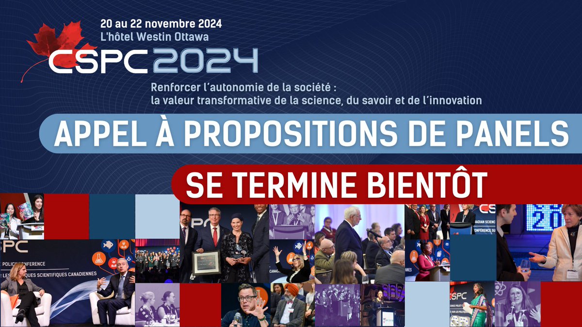 DERNIÈRE CHANCE 🔔❗❗

L'appel à propositions de panels pour #CSPC2024 se termine le 1 mai à minuit !

Soumettez dès aujourd'hui vos idées pour un panel : sciencepolicy.ca/fr/conference/…

#PolitiqueScientifique #CdnSci