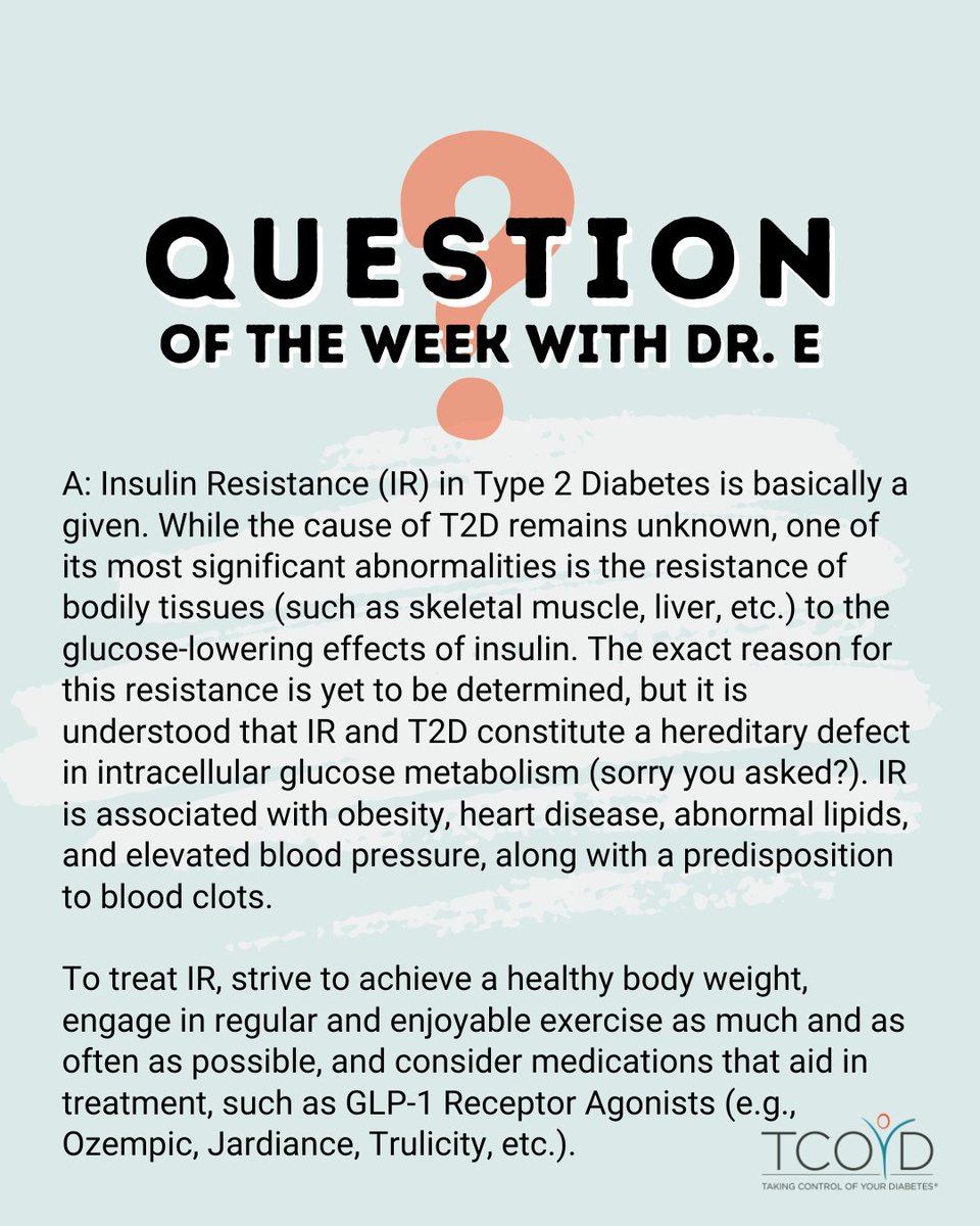 Question of the Week- Can you explain the role of insulin resistance in type 2 diabetes, and how can it be addressed? Find out NOW what Dr.E has to say! #TCOYD #type2diabetes #type2 #Diabetes # Questionoftheweek