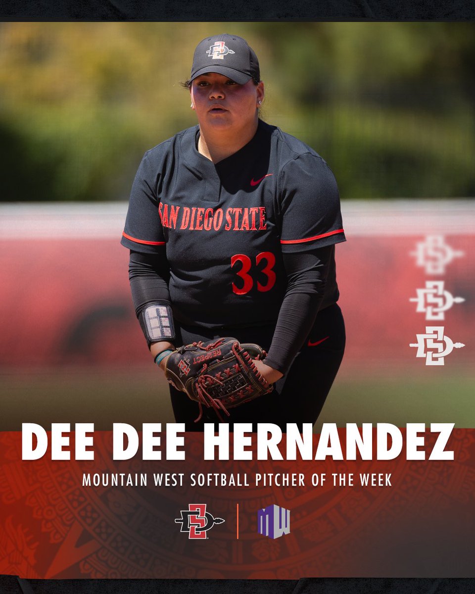 Congrats to @DeniseDesireeH1 for winning @MountainWest Pitcher of the Week! Dee Dee pitched 10 1/3 innings, going 1-1 with a 2.03 ERA. #GoAztecs