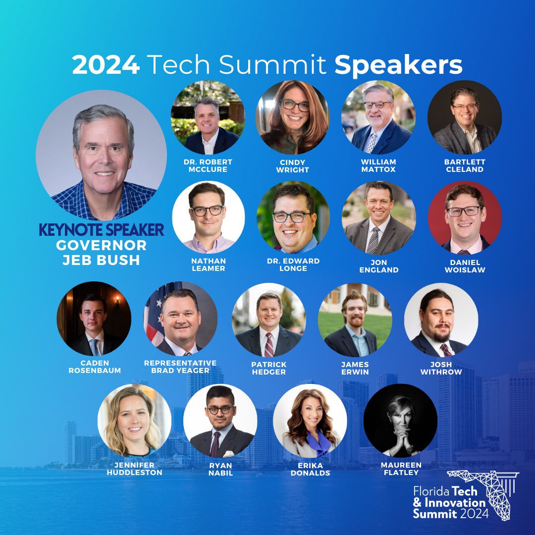 🚨 Tech Summit Speakers 🚨

We are excited to announce that Florida Governor @JebBush is going to join us in Coral Gables! We are looking forward to the great discussion we'll have regarding tech innovations with education.

Register here: jamesmadison.org/techsummit2024/ #FlaPol