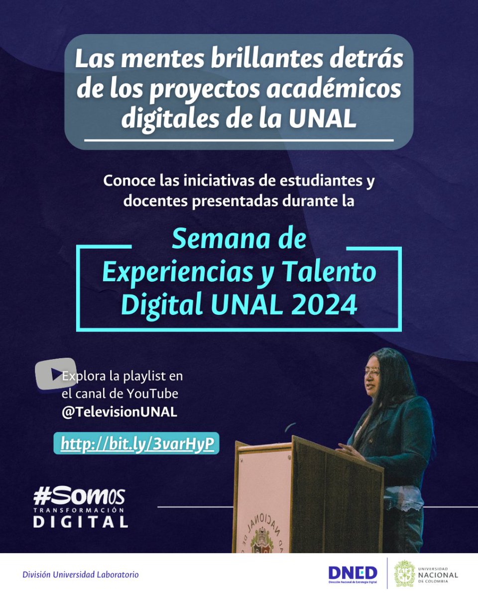 Talento UNAL en acción. Desde laboratorios hasta proyectos innovadores, las presentaciones de estudiantes y docentes te sorprenderán. No te pierdas estas historias en la Playlist: bit.ly/3varHyP - @TelevisionUNAL| #SomosTransformaciónDigital