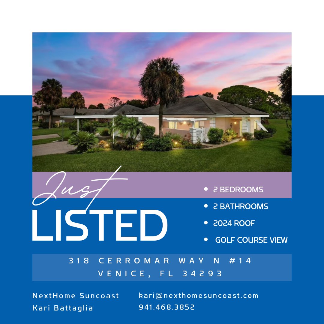 💥JUST LISTED💥

📍318 Cerromar Way N #14
Venice, FL 34293

Price👉💲3️⃣3️⃣5️⃣,0️⃣0️⃣0️⃣

NextHome Suncoast
Kari Battaglia
👇Additional Information👇
nexthomesuncoast.com/details.php?ml…

#homesforsale #VeniceFL #selling #listing #realestate #property #homeseller #NextHomeSuncoast