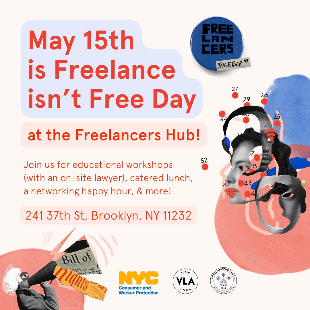 May is Freelance Isn't Free Month! In addition to our exciting workshops covering everything freelance from financial forecasting, to fashion photography, to branding tips, we'll be hosting Freelance Isn't Free Day on May 15th at the @nyc_hub. RSVP at freelancersunion.org/hub/