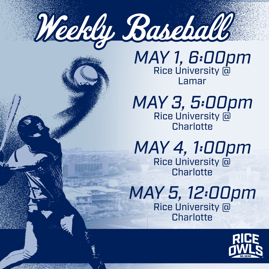 New Week, New Games! ⚾ Dive into a week full of baseball thrills. Stay updated with our schedule and support @RiceBaseball. Let's go team!

#riceowlsnilgear #riceathletics #collegesports #RFND