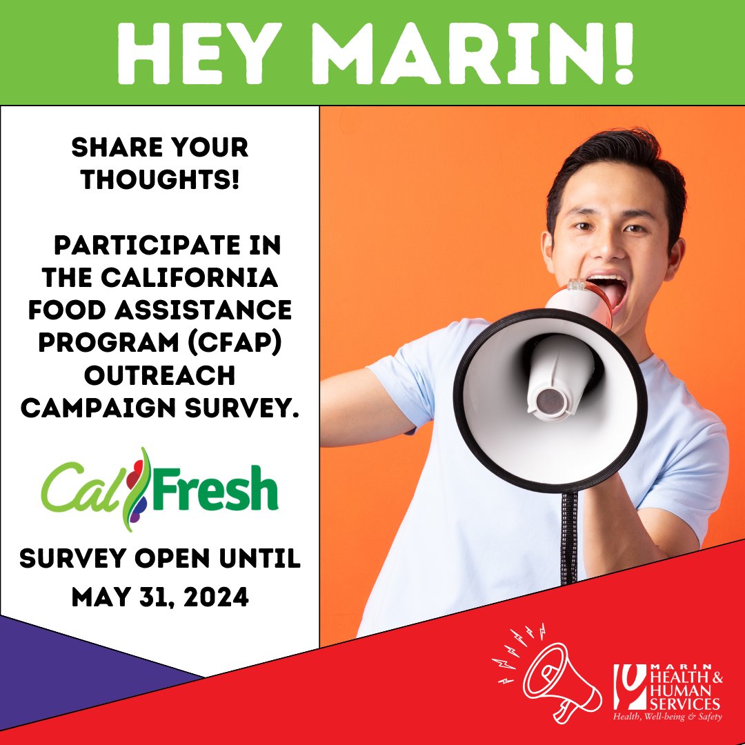 Hey Marin! CDSS is conducting a marketing & media outreach campaign about the upcoming CFAP expansion. To support this initiative, they have launched the CFAP Outreach Campaign Survey so you can share your thoughts. The survey is open until May 31, 2024.

survey.alchemer.com/s3/7660941/CFA…