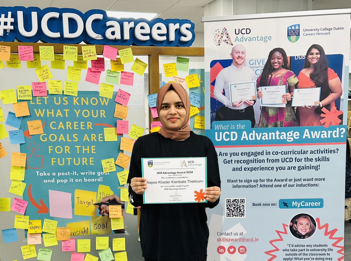 Congratulations to Najwa Khader, MSc Sustainable Agriculture and Rural Development student who was also recently awarded the UCD Advantage Award by UCD Careers - a Co- curricular award recognising contribution to life outside the classroom! 👏