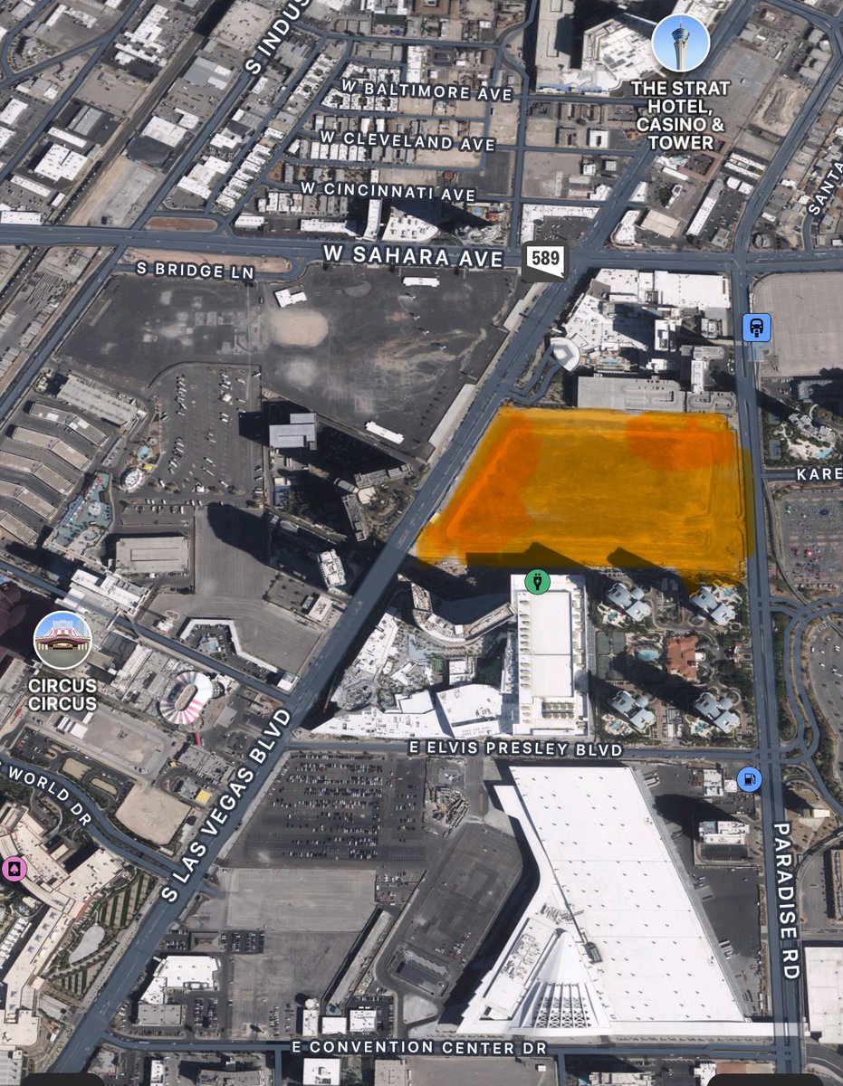 Las Vegas Boulevard just south of Sahara. The land is highlighted in orange below.