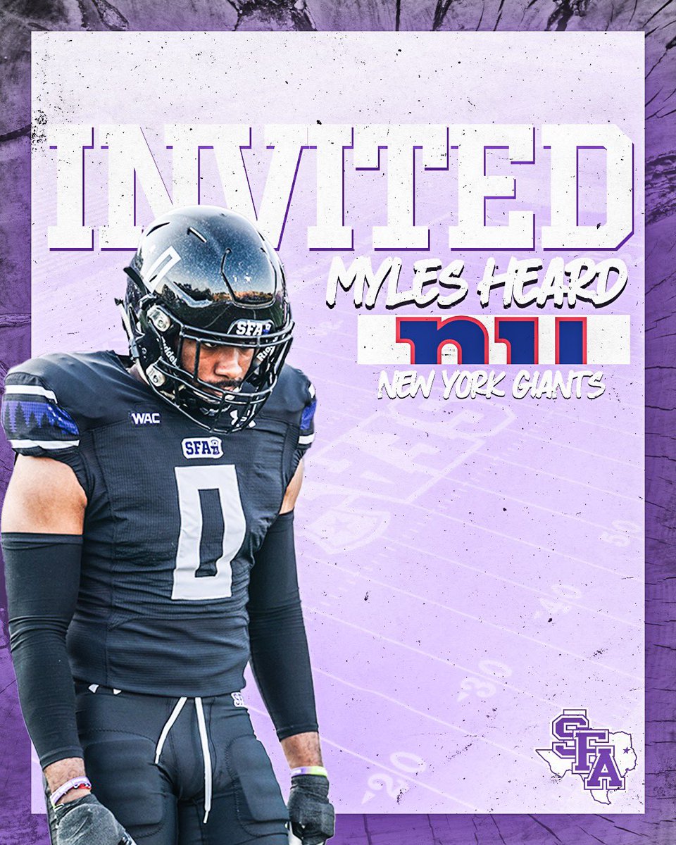 Former Four Year Lumberjack @Myles_Heard1 has been invited to the New York Giants Rookie Mini Camp. Good luck Myles! 🪓 #AxeEm x #RaiseTheAxe x #JacksInThePros x #EastTexasTough