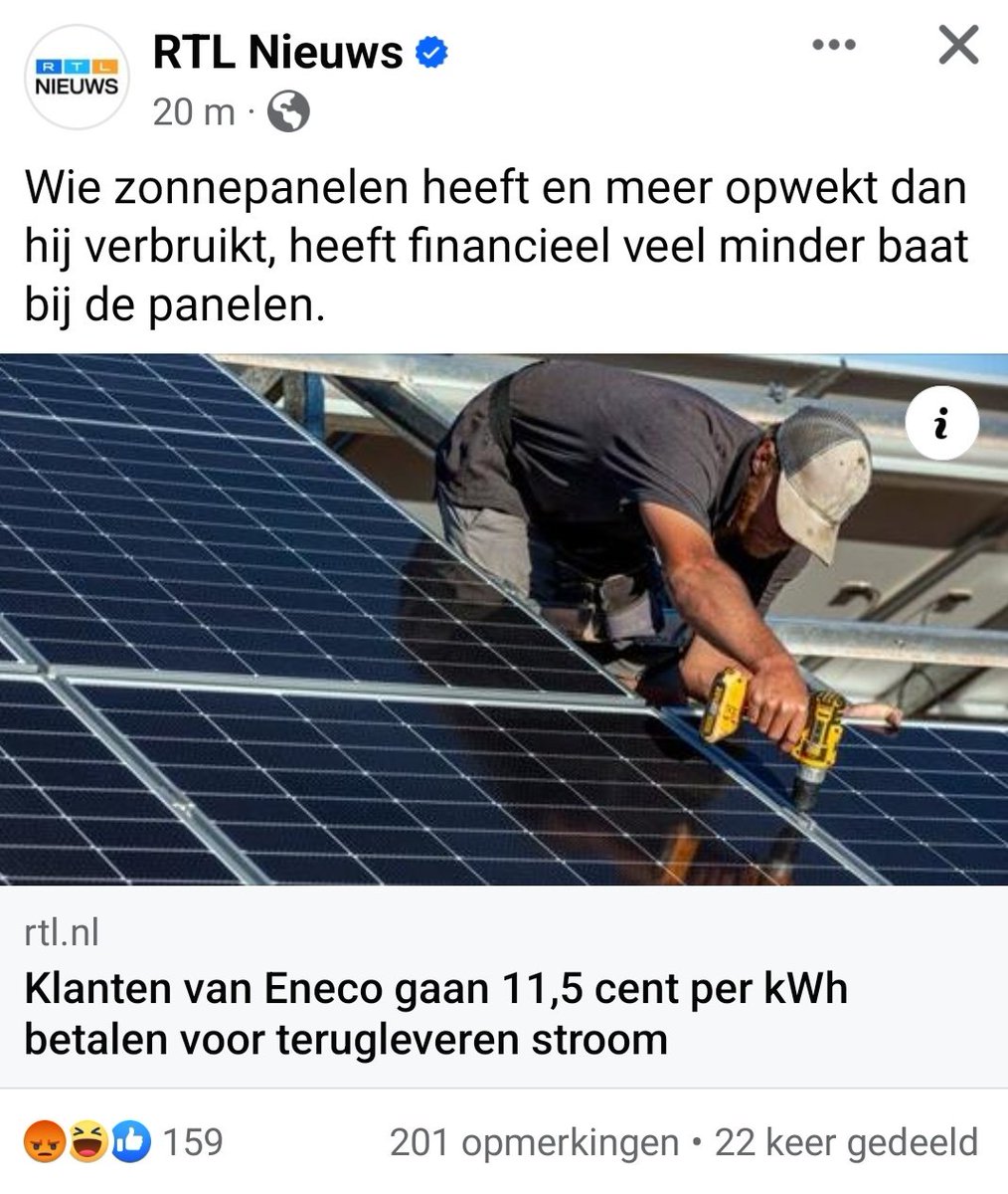 Eneco gaat 11,5 cent in rekening brengen bij hun klanten wat ze meer opleveren dan gebruiken. Maar wel weilanden vol met zonnepanelen plaatsten. Nederland op zijn kop..! #Eneco #zonnepanelen #zon #energie