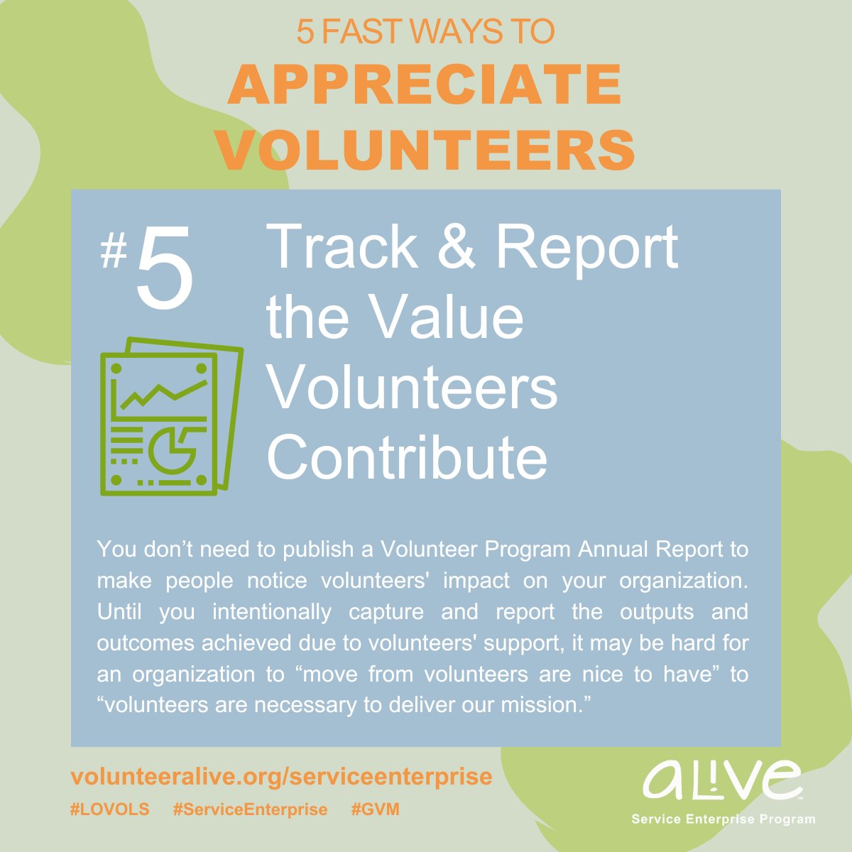 The Final 'Fast Five' Ways to Recognize Volunteers:  Track & Report the Value Volunteers Contribute 
Learn more here!  ow.ly/3HLT50RlxUQ
#gvm #globalvolunteermonth #serviceenterprise #lovols #vmlearn #volmgt