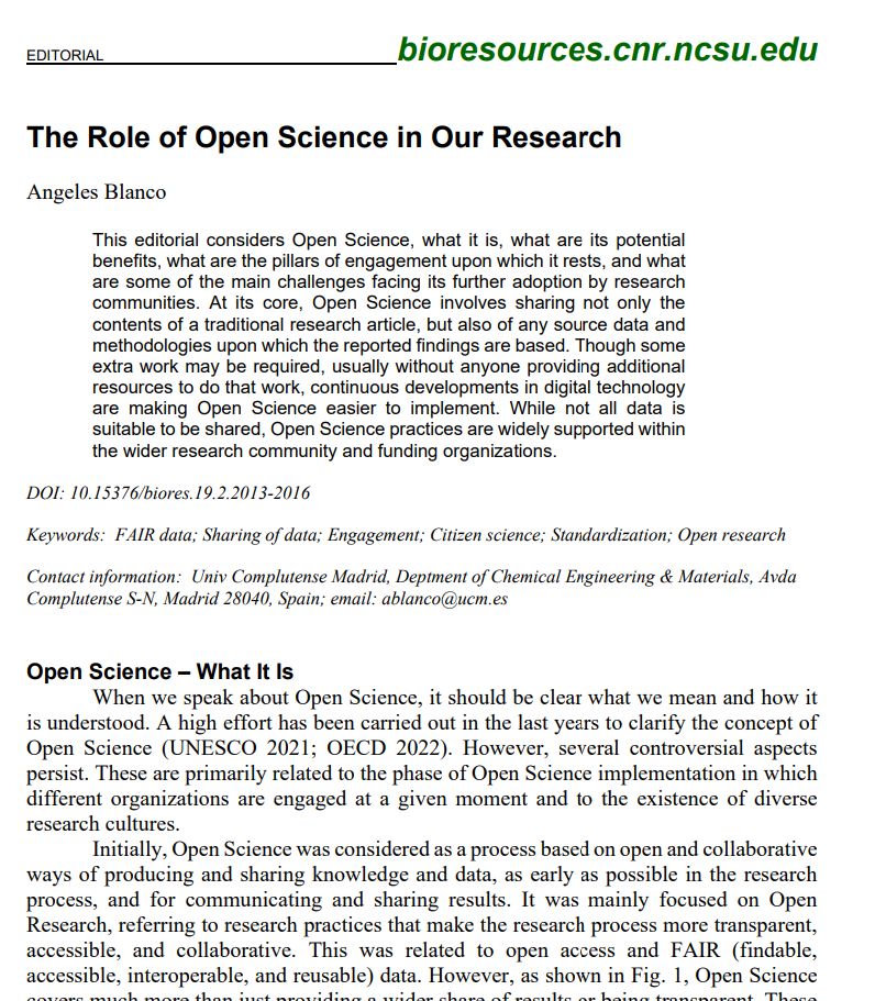 Dr. Angeles Blanco discusses the role of Open Science in our research.

Our latest #editorial:
buff.ly/3y01x2U

#BioResJournal #OpenAccess #citizenscience #Standardization #openresearch #openscience #researchcommunity