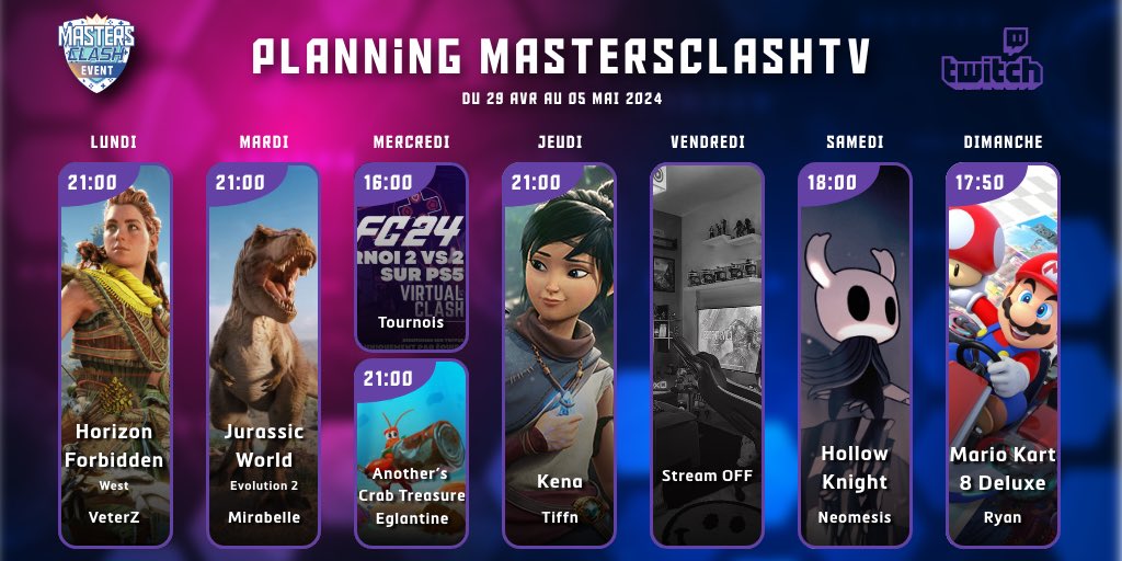 🔥 MASTERSCLASHTV !
La team Masters Clash toujours présente chaque semaine !
Retrouvez notre équipe également au tournoi FC24 IRL au LaserCity le 1er Mai pour un 2 VS 2 !

#twitch #masterclash #esport #gaming #volunteer #irl #fc24