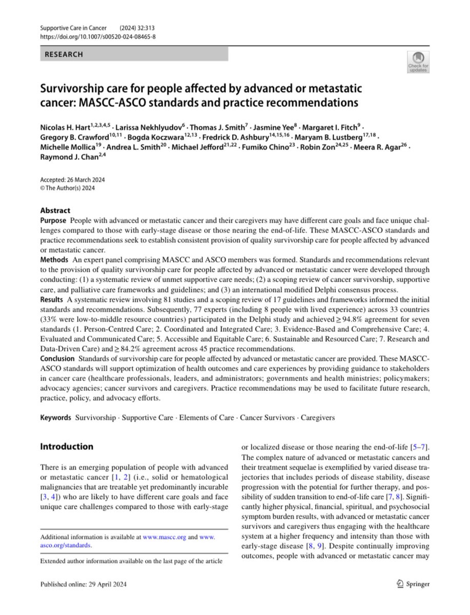 🚨Survivorship Care for People affected by Advanced or Metastatic Cancer🚨

💥 MASCC-ASCO Standards / Practice Recommendations now published💥

‼️ Clinical tools online
‼️ 14 languages (coming soon)

Co-published open access:
ascopubs.org/doi/full/10.12…  and  link.springer.com/article/10.100…