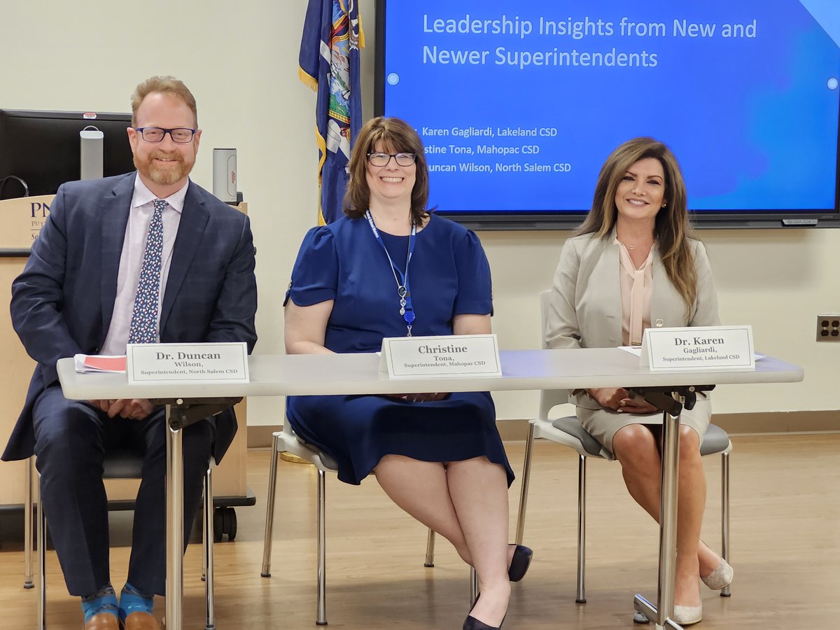 Thanks to Dr. Duncan Wilson <a href="/NorthSalemCSD/">North Salem Central School District</a> , Christine Tona <a href="/MahopacSchools/">Mahopac Schools</a> , and Dr. Karen Gagliardi <a href="/LakelandCSD/">Lakeland Schools</a> for their insights about the uniqueness of the early years of being a superintendent! #CELGrowsLeaders