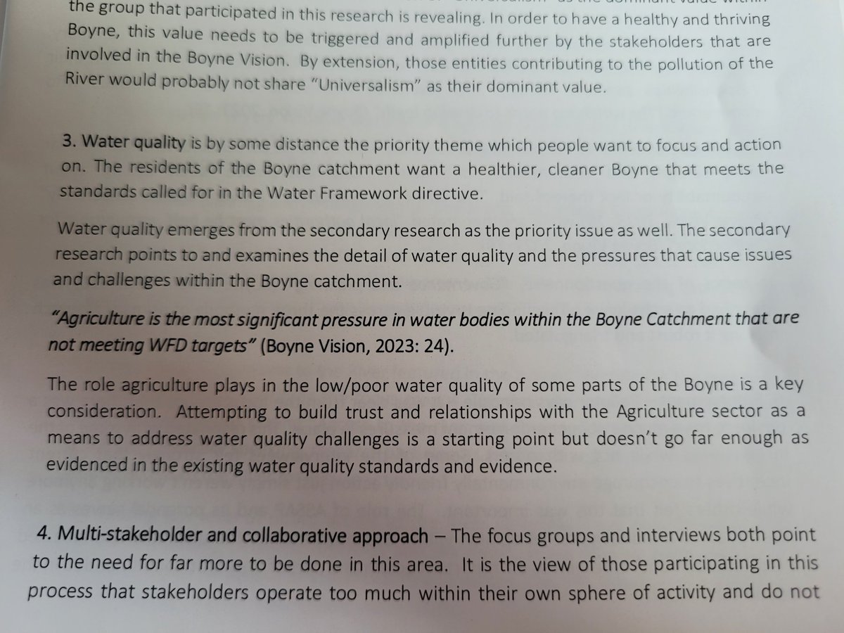 @lichamber The 3rd finding of the Boyne Vision concerned Water Quality, which was by some distance the theme of most interest to participants. 'Agriculture is the most significant pressure in water bodies within the Boyne catchment that are not meeting WFD targets (Boyne Vision, 2023:24).