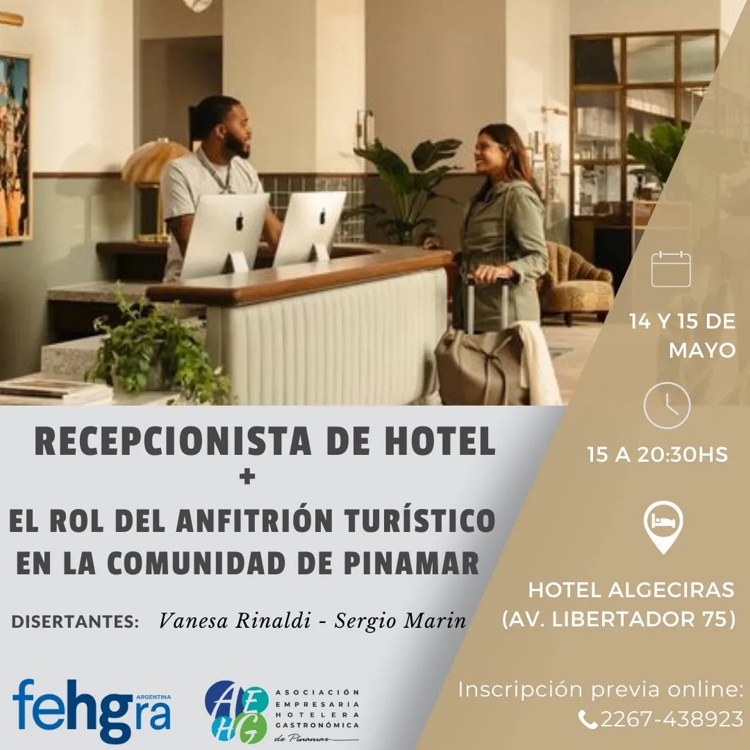 𝙉𝙪𝙚𝙫𝙤 𝙘𝙪𝙧𝙨𝙤: 𝙍𝙚𝙘𝙚𝙥𝙘𝙞𝙤𝙣𝙞𝙨𝙩𝙖 𝙙𝙚 𝙃𝙤𝙩𝙚𝙡 + 𝙈ó𝙙𝙪𝙡𝙤 𝙀𝙡 𝙧𝙤𝙡 𝙙𝙚𝙡 𝙖𝙣𝙛𝙞𝙩𝙧𝙞ó𝙣 𝙩𝙪𝙧í𝙨𝙩𝙞𝙘𝙤
📚 #AEHGP #CapacitaciónTurismo #Pinamar #AprendeConAEHGP
Mayor información en: enfoque.ar/index.php?nota…