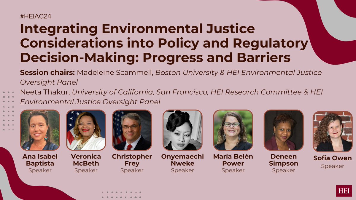 Speakers are now sharing how U.S. agencies integrate Environmental Justice into policy. This session explores successes, barriers, and future steps. @EPAresearch @MariaBelenPower @EJLSatACE @AceEJ #EnvironmentalJustice #Policy #HEIAC24