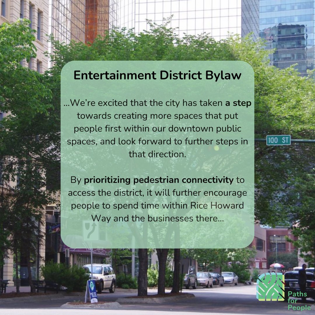 This is one small step for pedestrianization, and one giant leap towards a more fun Rice Howard Way on weekends this summer! We encourage #yegcc to pass the Entertainment District Bylaw! Read our stance here - pathsforpeople.org/2024/04/entert…
