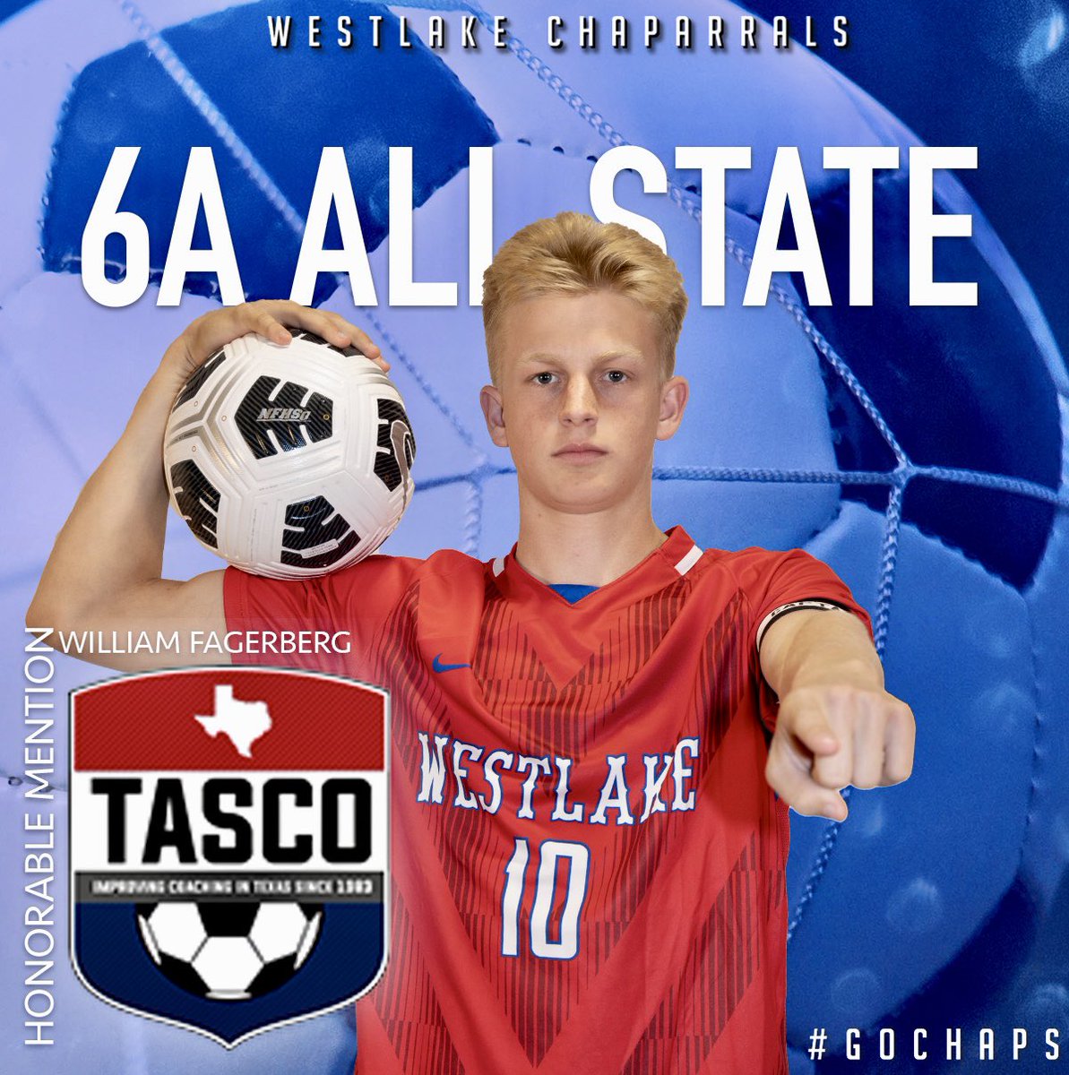 Congratulations to William Fagerberg on his selection to the TASCO All-State Team. William is the first Chap selected to the team since 2017 and will play in the TASCO All-Star match in May. #GoChaps
