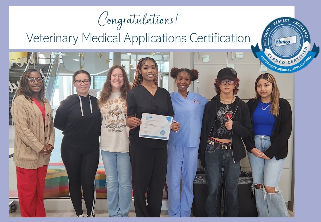 Here's our PM Cohort group of students who gained Veterinary Medical Applications certification. Way to go, future Vets! @JWErdie @lizg_canchola @FBISD_CTE