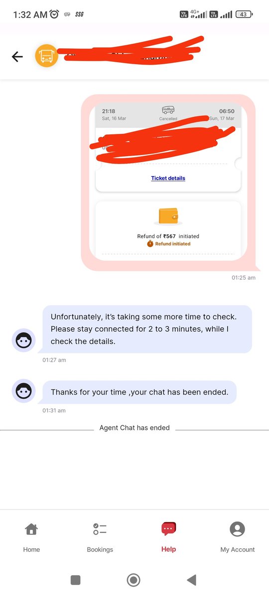 @redBus_in  Are you guys not refund the cancelled tickets money back to customer account? Also ending the conversation when requesting via help line? Very worst service that more than 45 days keeping a  cancelled tickets amount with you !  What is the solution for it?