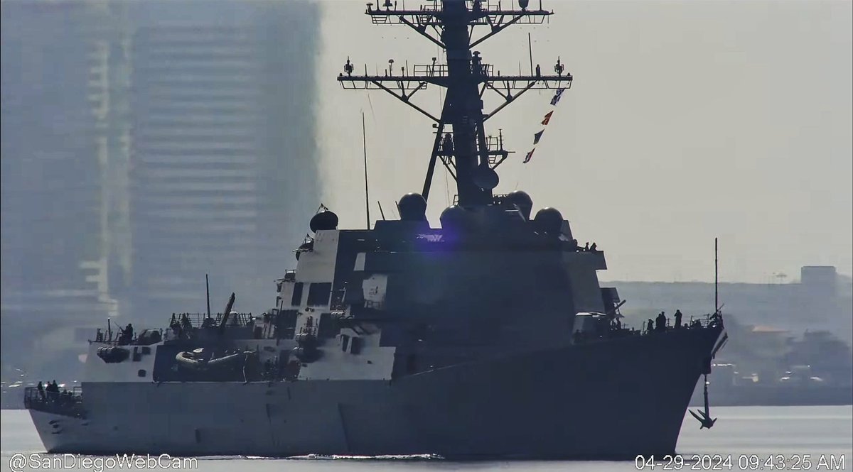 USS Sterett (DDG 104) Arleigh Burke-class Flight IIA guided missile destroyer leaving San Diego - April 29, 2024 #usssterett #ddg104 SRC: webcam