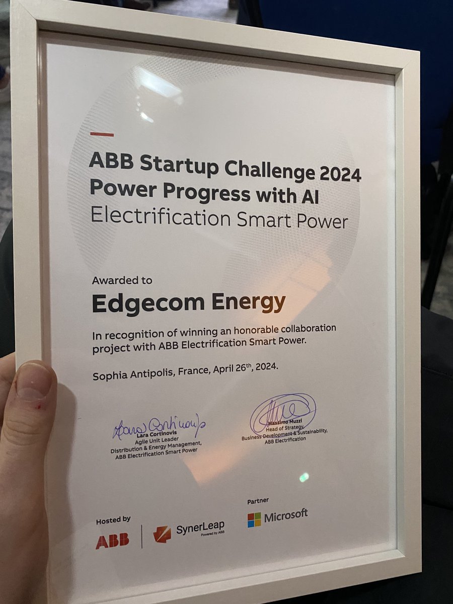🎉 Exciting News Alert! 🎉 We are thrilled to announce that we WON the ABB Electrification Startup Challenge!!!! 🏆
🚀 Winning this challenge means that ABB, a global leader in technology, becomes our partner!
 #ABBStartupChallenge #AI #EnergyInnovation #ABBELStartups