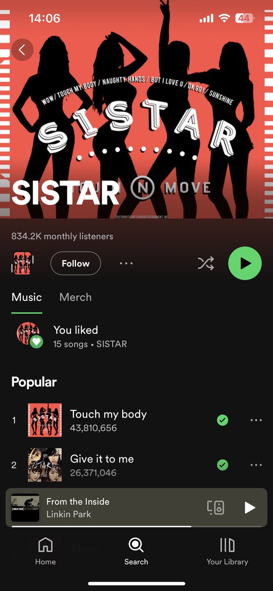 missA reaches 843k monthly listeners on Spotify surpassing SISTAR, long time rivals of AOA.