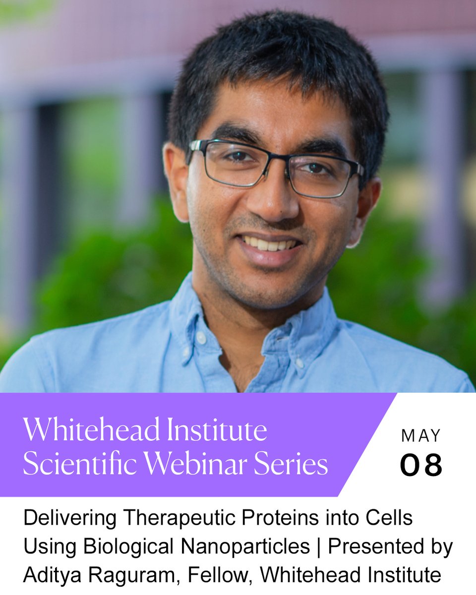 Free webinar, May 8: @AdityaRaguram discusses biological nanoparticles and their potential to deliver therapeutic proteins into cells. events.eventzilla.net/e/delivering-t…