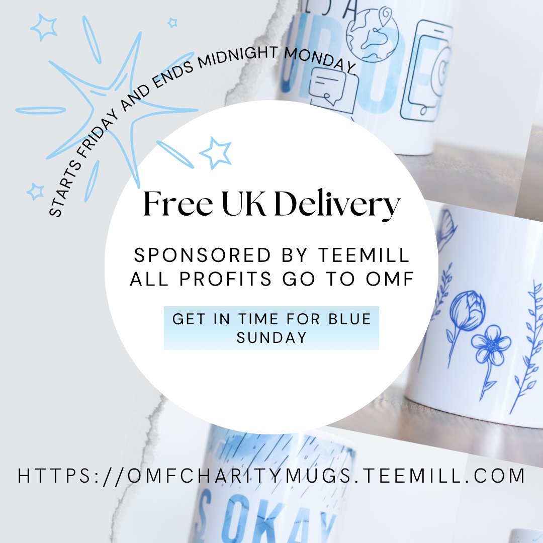 ICYMI: 🌟 Ready to make a difference with every sip? Join us for the 'Blue Sunday’ Tea Party For ME! 🌟 ‼️ Special offer: Free UK shipping on every order this weekend (5/3-5/6). Get your mug in time for Blue Sunday. All proceeds will go to OMF. 👉 omfcharitymugs.teemill.com