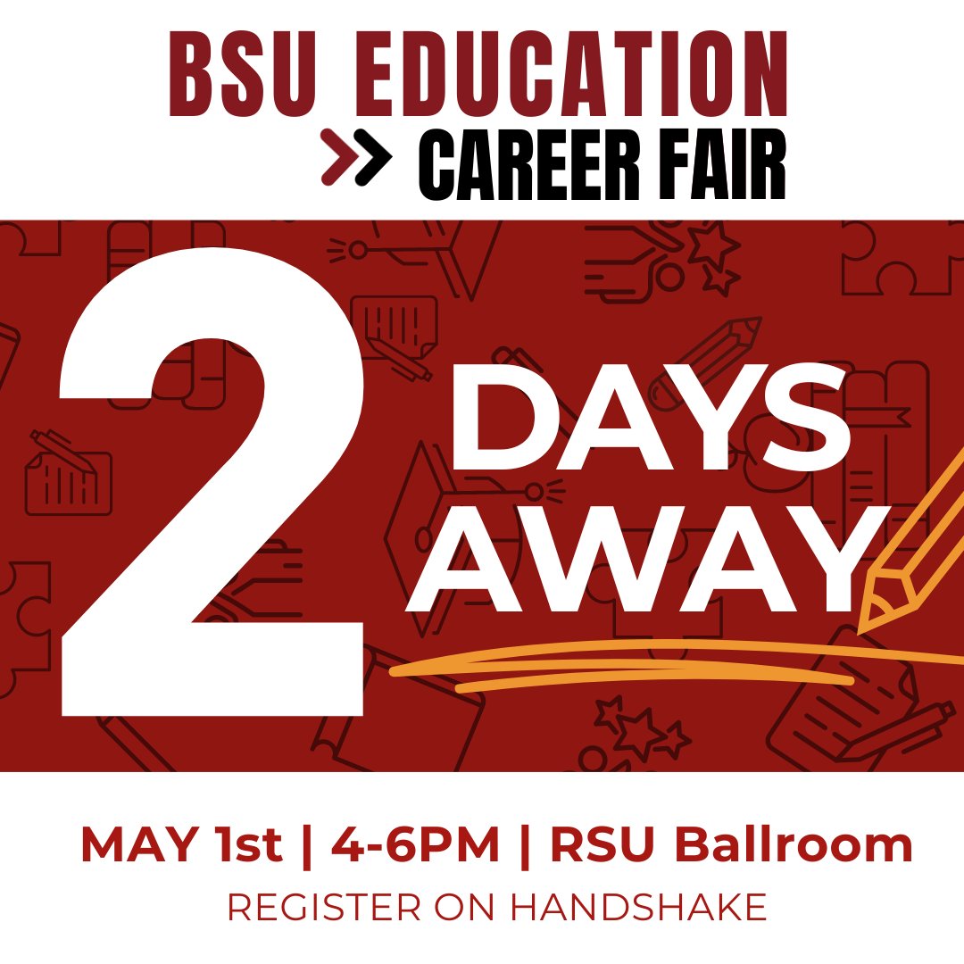 The BSU Education fair is just 2 days away! Here are two tips to ensure success on the day of the event:

1. Take the time to prepare and write out your elevator speech before the fair!
2. Prepare a list of questions to ask employers.

#BSUWorks