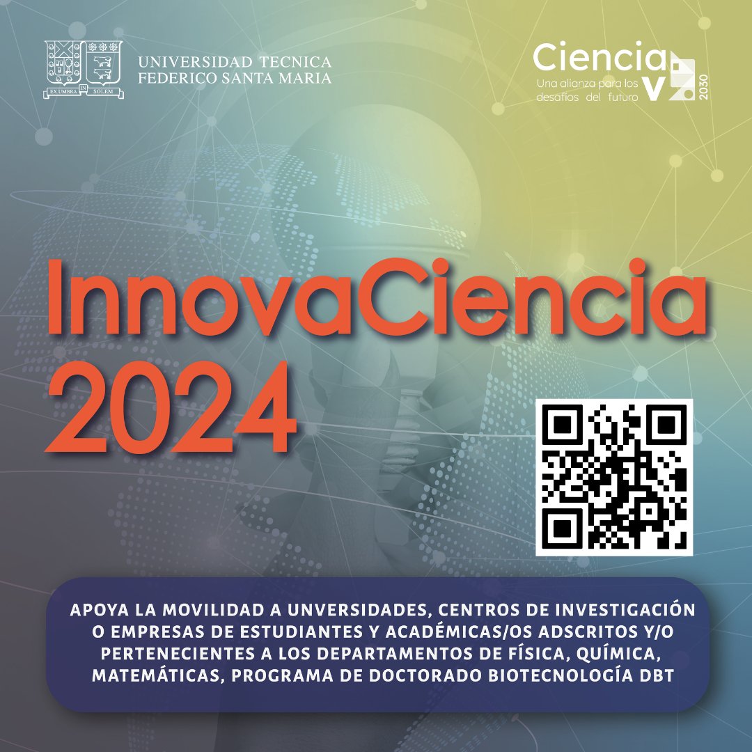 🚨 Programa de Pasantías #InnovaCiencia2024
Buscamos ofrecer oportunidades de vinculación nacional o internacional con el fin de resolver desafíos ligados a la ciencia a través de la innovación y la transferencia tecnológica.
Cierre 06/05
+ info dgiie.usm.cl/concursos/inno…