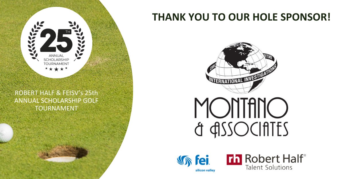 Thank you to @Montano & Associates for being a Hole Sponsor during @RobertHalf & @FEISV's 25th Annual Scholarship Golf Tournament at the beautiful and challenging @CoyoteCreekGC on May 13.

Sponsor and/or register a foursome: go.feisv.org/0513golfspon-x3

#SiliconValley #SFBayArea