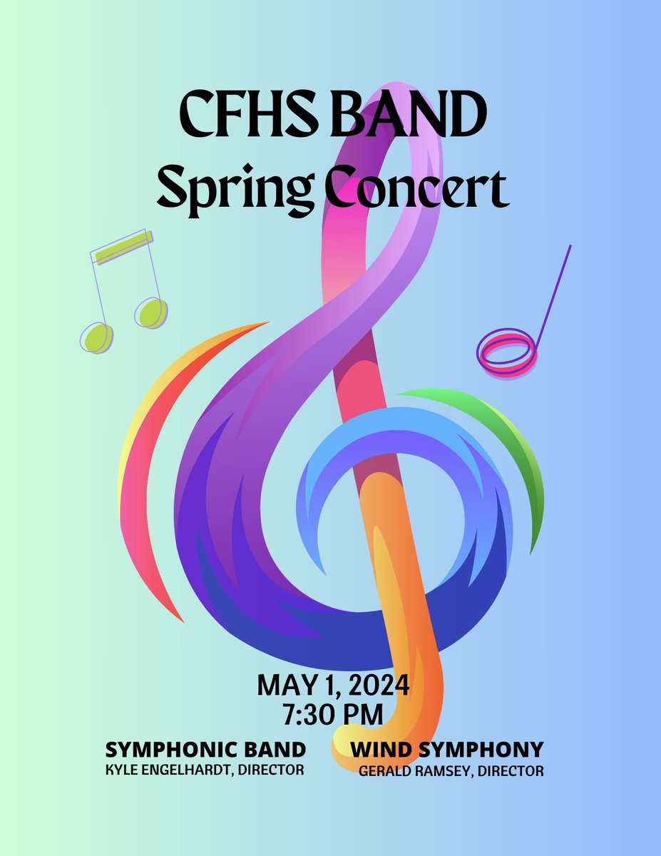 The HS Band Spring Concert is Wednesday, May 1, at 7:30 pm in the Auditorium. $5, passes accepted. Enjoy music from the Symphonic Band and Wind Symphony, and help us recognize some outstanding seniors. #TigerPride