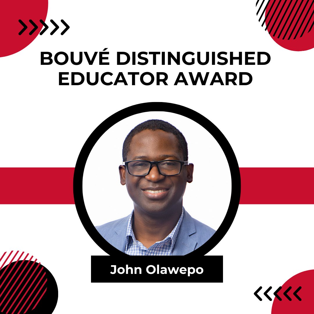 Two of our faculty have been recognized by <a href="/NUBouve/">Bouvé College of Health Sciences at Northeastern</a>  for their excellence in teaching and scholarship.

John Olawepo is the recipient of the 2024 Bouvé Distinguished Educator Award in the Undergraduate Category. He was nominated by his students. Congratulations, John!
