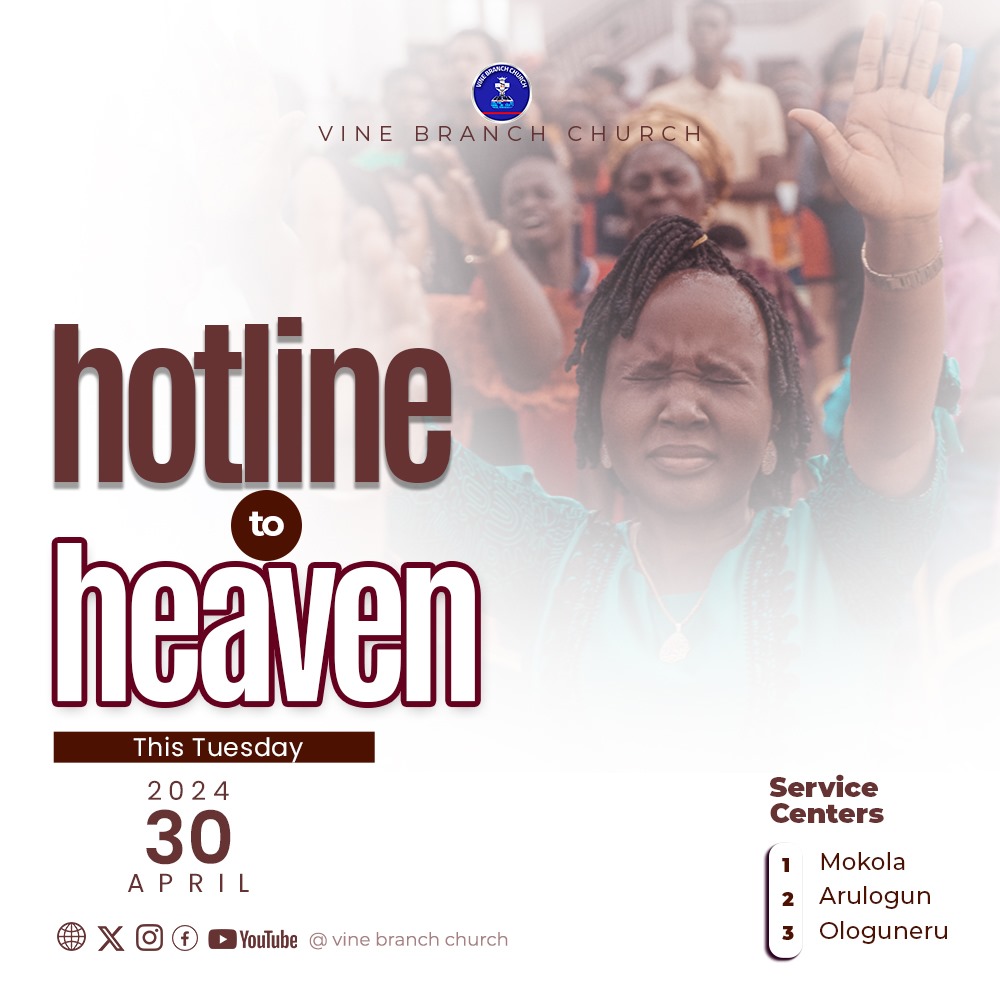 It's the final Hotline-to-Heaven service of April 2024!

Join us for an indelible encounter with the God of New Beginnings!

Come prepared for a miracle.

This Tuesday | 5:30 PM

#HotlineToHeaven
#VBCService
#VineBranchChurch
