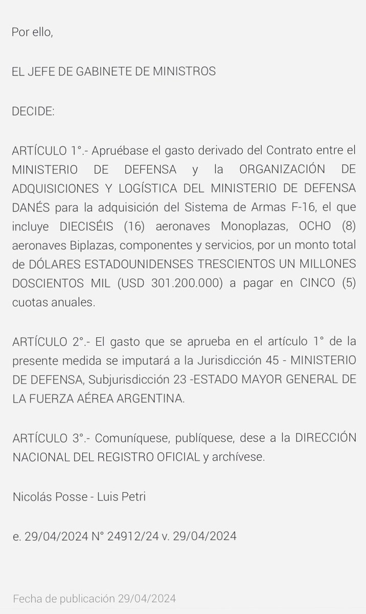 ¡F-16 para Argentina! Un país cuyo presidente, el rey de los fabuladores, dice que 'no hay plata' para obras públicas, jubilados, universidades, provincias, salarios dignos ¡pero gasta 301 millones de U$S en aviones chatarra q Dinamarca debió dar de baja a pedido de la OTAN!