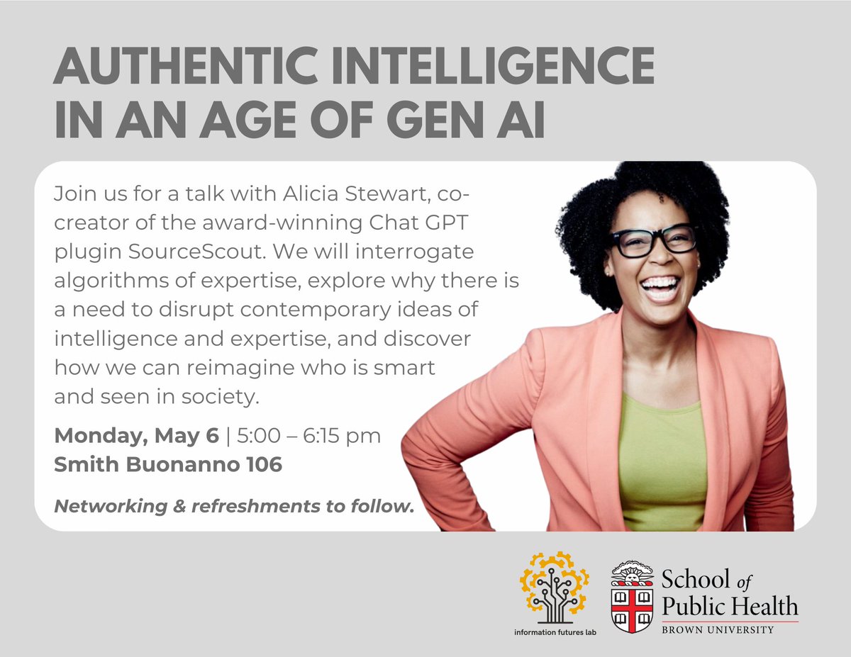 Excited to see Alicia Stewart's innovative work at @Brown_SPH's Information Futures Lab! Building on SourceScout, she'll explore AI and data sources to empower journalists in discovering underrepresented experts on May 6. #IFLFellows #JournalismInnovation. tinyurl.com/bdcvkdhd