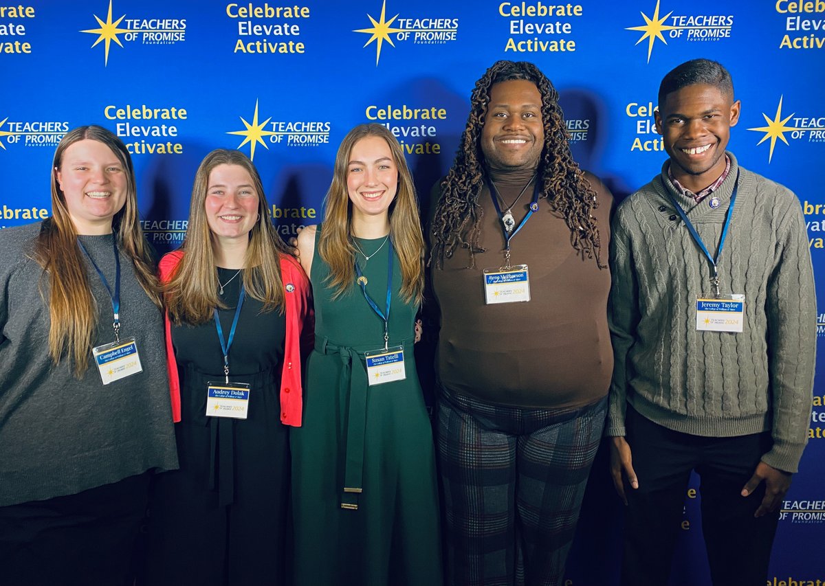 Five W&M School of Education students were honored as “Teachers of Promise” at the 2024 Teachers of Promise Institute. SOE faculty nominated students based on their potential to become future teacher leaders within Virginia. Learn more: bit.ly/3JGHGZ4 #WMSOE