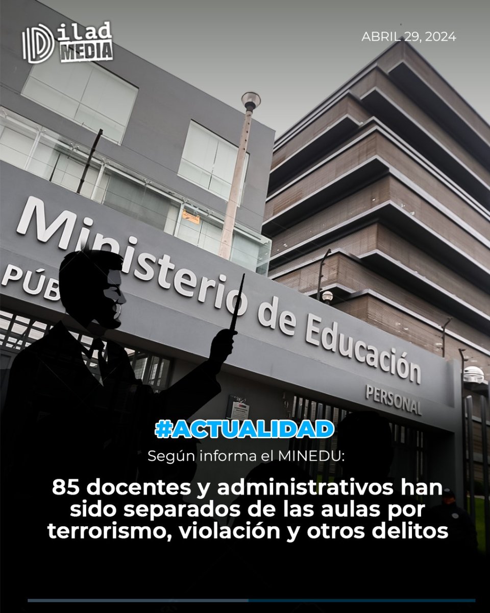 #ACTUALIDAD | Las 85 personas retiradas, entre docentes y personal administrativo, eran procesados por delitos relacionados al terrorismo, drogas, acoso sexual y hasta homicidio.

Y tú, ¿qué opinas sobre esta medida? 

#Educación #Minedu #Peru