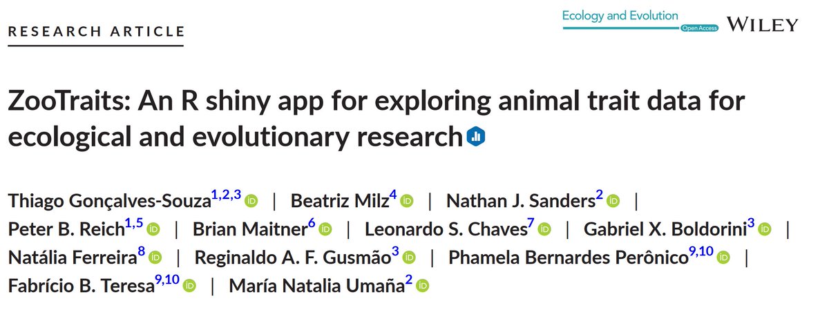 The new #ZooTraits R Shiny app explore animal trait data for ecological and evolutionary studies. Dive into a universe of over 23,000 species traits across multiple ecosystems and taxonomic groups, now more accessible than ever. (1/7) #Ecology #Evolution #OpenScience