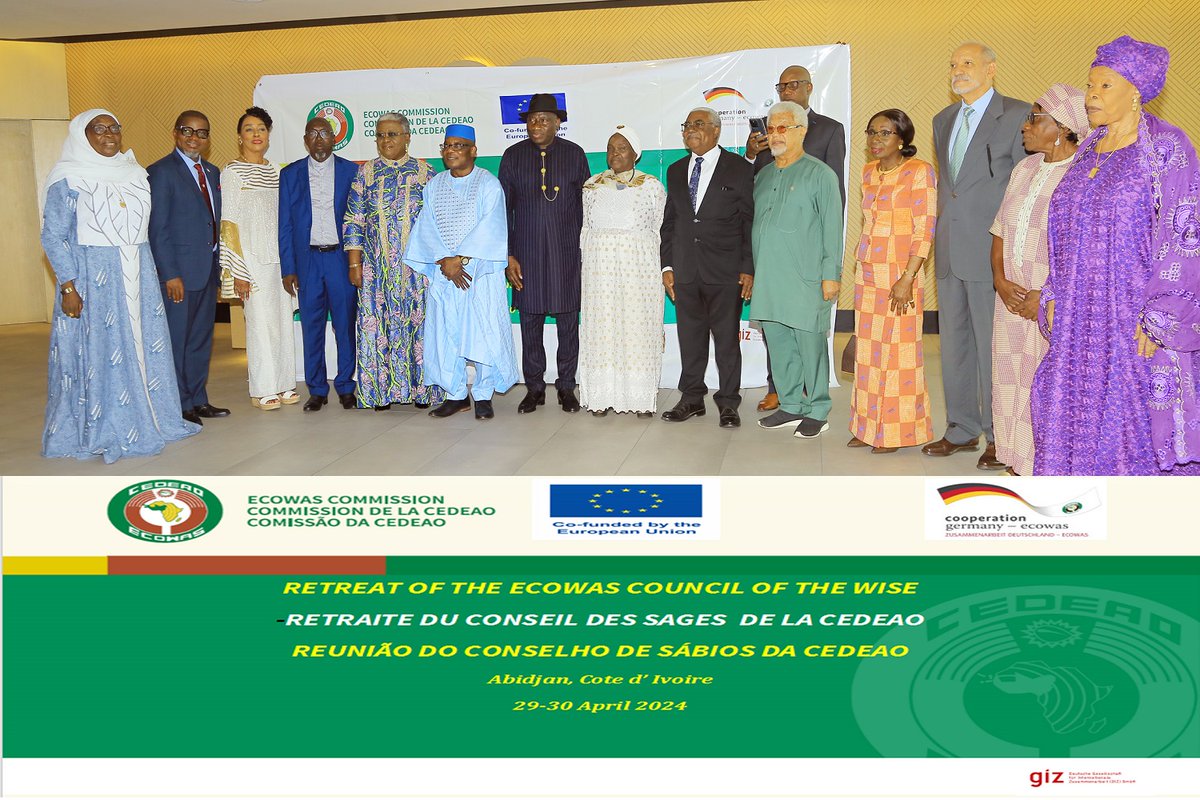 LA CEDEAO organise une retraite de son Conseil des Sages sur le thème : « Tirer parti des défis actuels en matière de gouvernance, de paix et de sécurité au sein de la CEDEAO et y répondre »...ecowas.int/la-cedeao-orga…