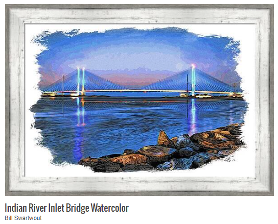 Just sold: a 36' x 24' framed print of my watercolor vision of the Indian River Inlet Bridge at Twilight! Thank you to the buyer from Maryland for supporting my art. bill.pixels.com/saleannounceme…