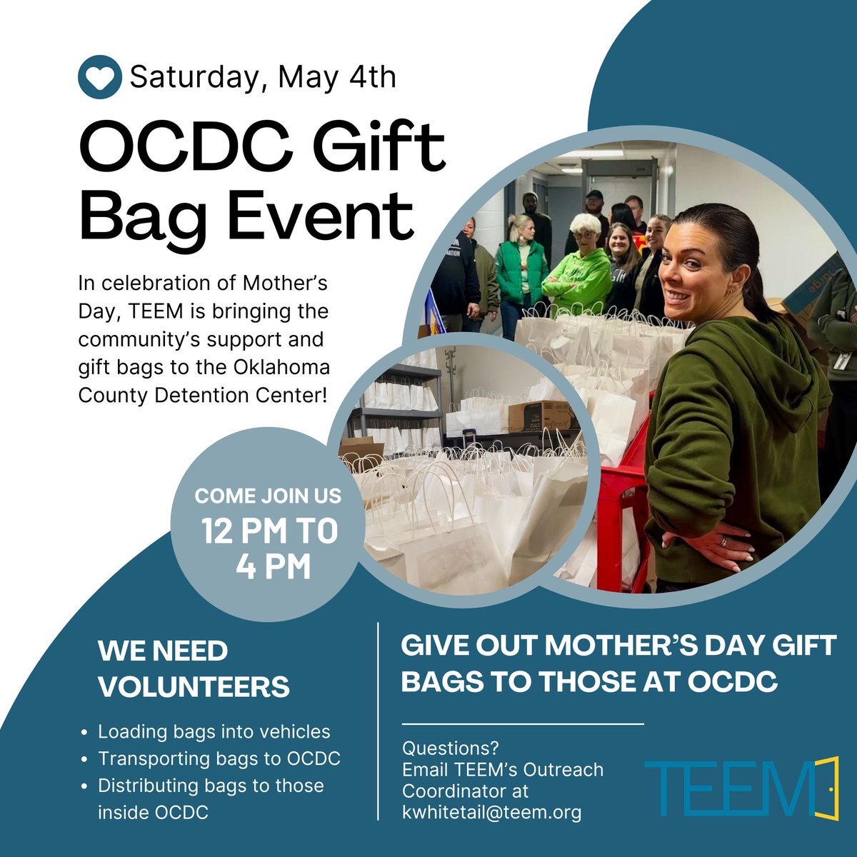 In celebration of Mother's Day, TEEM is distributing 1,500 gift bags to everyone inside of the OK County Detention Center! 
Want to volunteer? Sign up here: forms.gle/rdL6UCuLP2UFd1…
#VolunteerWork #CriminalJusticeReform #justiceinvolvedlivesmatter #mothersdayevent #dogoodfeelgood