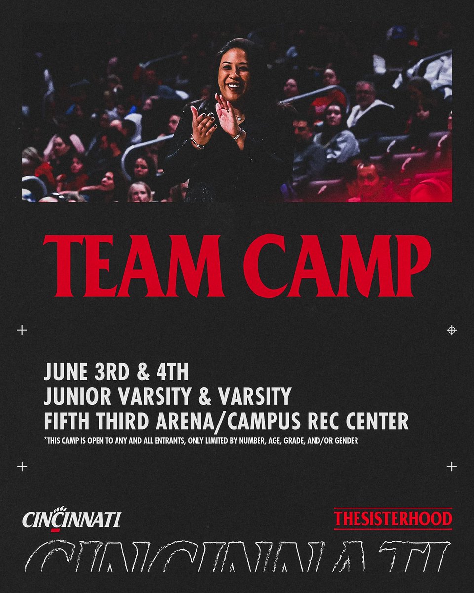 Another camp just dropped 👀 Register here: …innatiwomensbasketball.totalcamps.com/shop/EVENT #TheSisterhood | #Bearcats