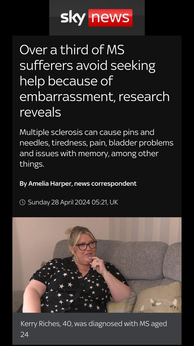 New research reveals the stigma around MS symptoms like bladder issues and sexual dysfunction, with over a third avoiding help. Kerry Riches shares her story, advocating open discussion. @SkyNews spotlights the MS Society's support call. #MSAwareness