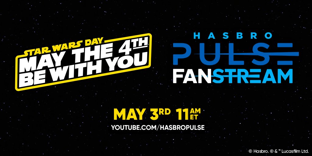 We have a galactic #StarWars #MayThe4thBeWithYou Fanstream coming your way! The Hasbro Star Wars takes over our YT Fri, May 3 @ 11am ET for a #Fanstream full of fresh reveals from the #StarWarsTheBlackSeries line and some updates on #StarWarsTVC.